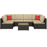 Yaheetech Patio Furniture Set, 7-Piece Outdoor/Indoor Rattan Wicker Sofa Set w/Glass-top Table & Cushions, All-weather Conversation Lounge Set for Porch/Yard/Poolside/Balcony - Brown/Khaki Yaheetech