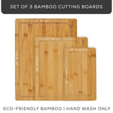 JoyJolt Bamboo Cutting Board Set, Wooden Cutting Boards for Kitchen. Large and Small Wooden Cutting Board Set; Serving Cheese Board, Bread Board or JoyJolt