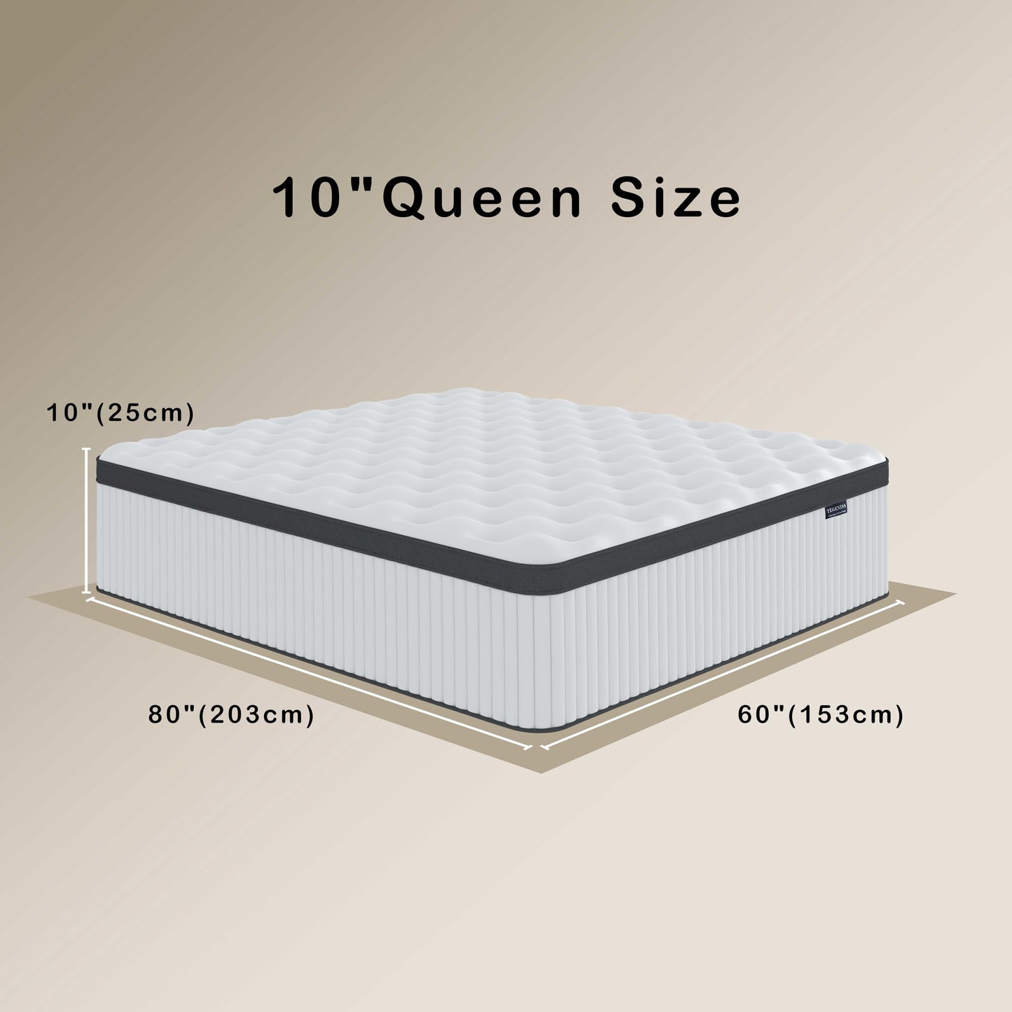 Tegeniss Queen Mattress, 10 Inch Innerspring Hybrid Mattress in a Box with Gel Memory Foam, Individually Wrapped Encased Coil Pocket Spring Mattress, Pressure Relief, Medium Firm Support,60"*80"*10"