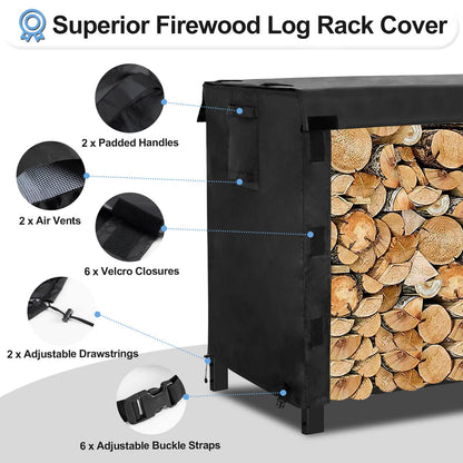 OutdoorLines Firewood Rack Cover, Black, 4FT, 420D Oxford Fabric, Waterproof, Windproof, for 48x24x41in Firewood Holder - WoodArtSupply