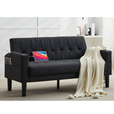 TYBOATLE Sofa Couch 62" W Loveseat w/ 2 USB Charger Ports & 2 Cupholders, Mid-Century Modern Tufted Black Faux Leather Small Love Seat Couches for Office,Compact Living Room,Bedroom,Apartment,Dorm TYBOATLE