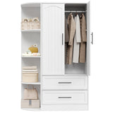 HOOBRO Wardrobe Closet with Doors, 70.9" Tall Armoire Wardrobe Closet with 4 Storage Shelves, Wooden Bedroom Armoire with 2 Drawers and Hanging Rod, Clothing Storage Cabinet for Bedroom, White HOOBRO