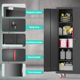 Eltean Metal Garage Cabinets with Wheels| 71" Steel Lockable Garage Storage Cabinet with 4 Adjustable Shelves, Heavy-Duty Tool Storage Cabinet for Home, Basement, Workshop (Black) Eltean