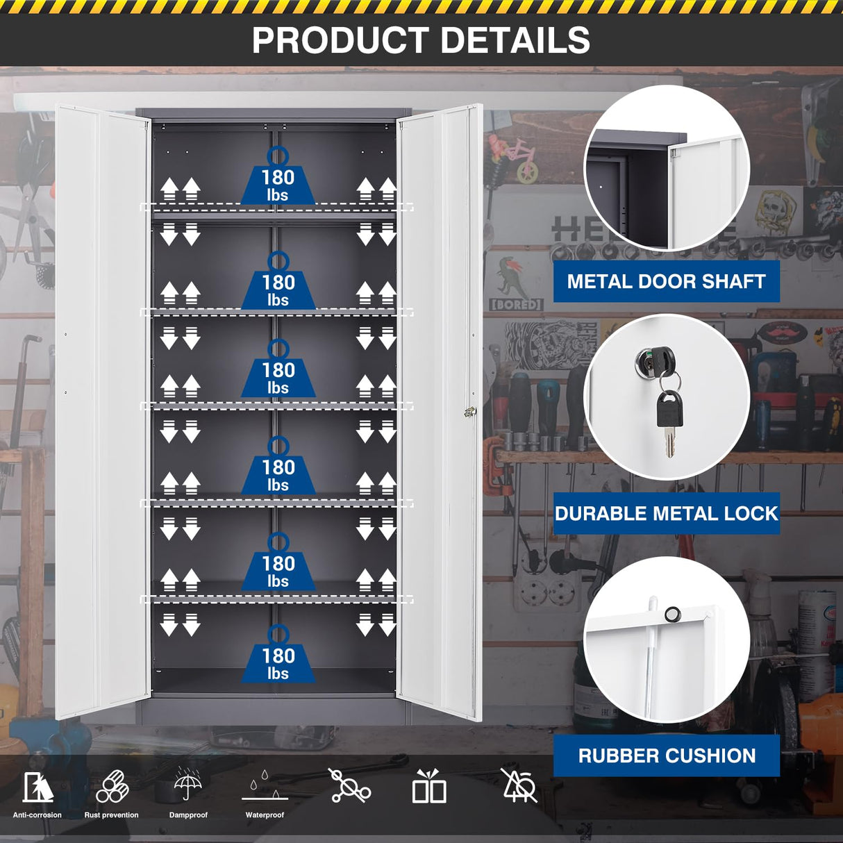 Fesbos Metal Storage Cabinet-72” Tall Steel File Cabinets with Lockable Doors and 5 Adjustable Shelves-Gray&White Steel Storage Cabinet for Home, School, Office, Garage Fesbos