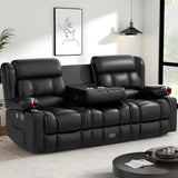 Dresegmt Loveseat Recliner Sofa, Flip Middle Backrest Design PU Leather 3 Seat Reclining Sofa with Storage Drawer, Manual Couch for Living Room/RV (Black, PU) Dresegmt