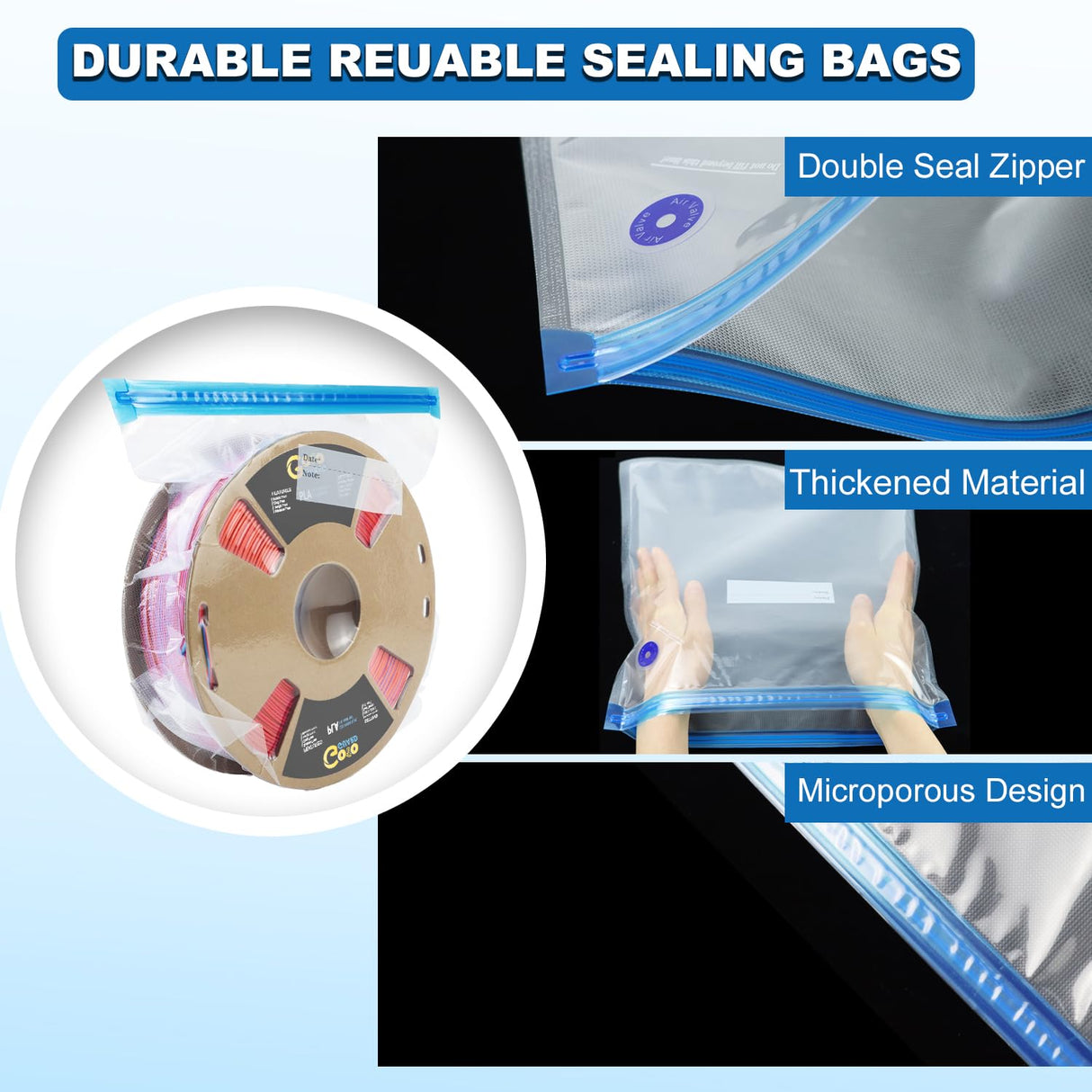 Goto Guard 16Pcs Filament Vacuum Storage Bags Kit with Hand Pump, 3D Printer Filament Storage Bags for Keeping Dry and Clean, 5 Filament Bags with 5 Desiccants,5 Clips,After Using Filament Dryer Box Goto Guard