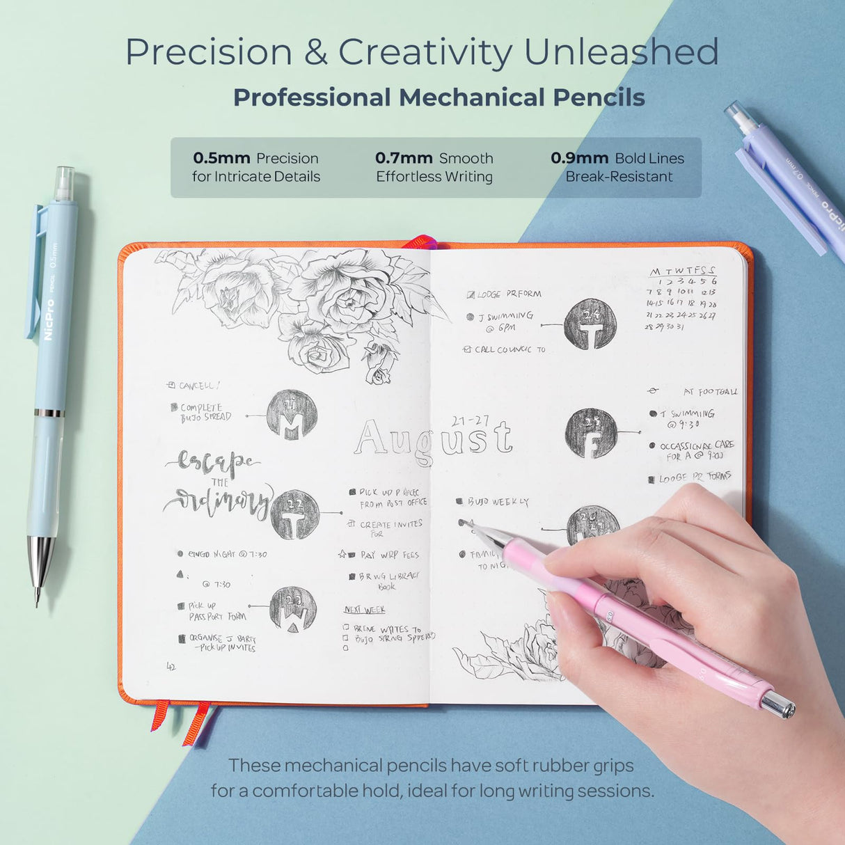 Nicpro 45PCS Aesthetic School Supplies with Pencil Case, Mechanical Pencils 0.5mm, 0.7mm, 0.9mm & 2.0mm with 498 PCS Refills, Cute Mechanical Pencil Set for Writing, Drawing & Drafting (Blue) Nicpro