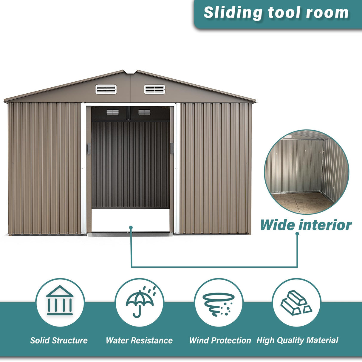Gotland 10FT x 8FT Metal Storage Shed, Outdoor Storage Shed with Lockable Slide Doors & 2 Windows, Utility and Tool Shed with Slooping Roof for Garden, Backyard, Patio, Lawn Gotland