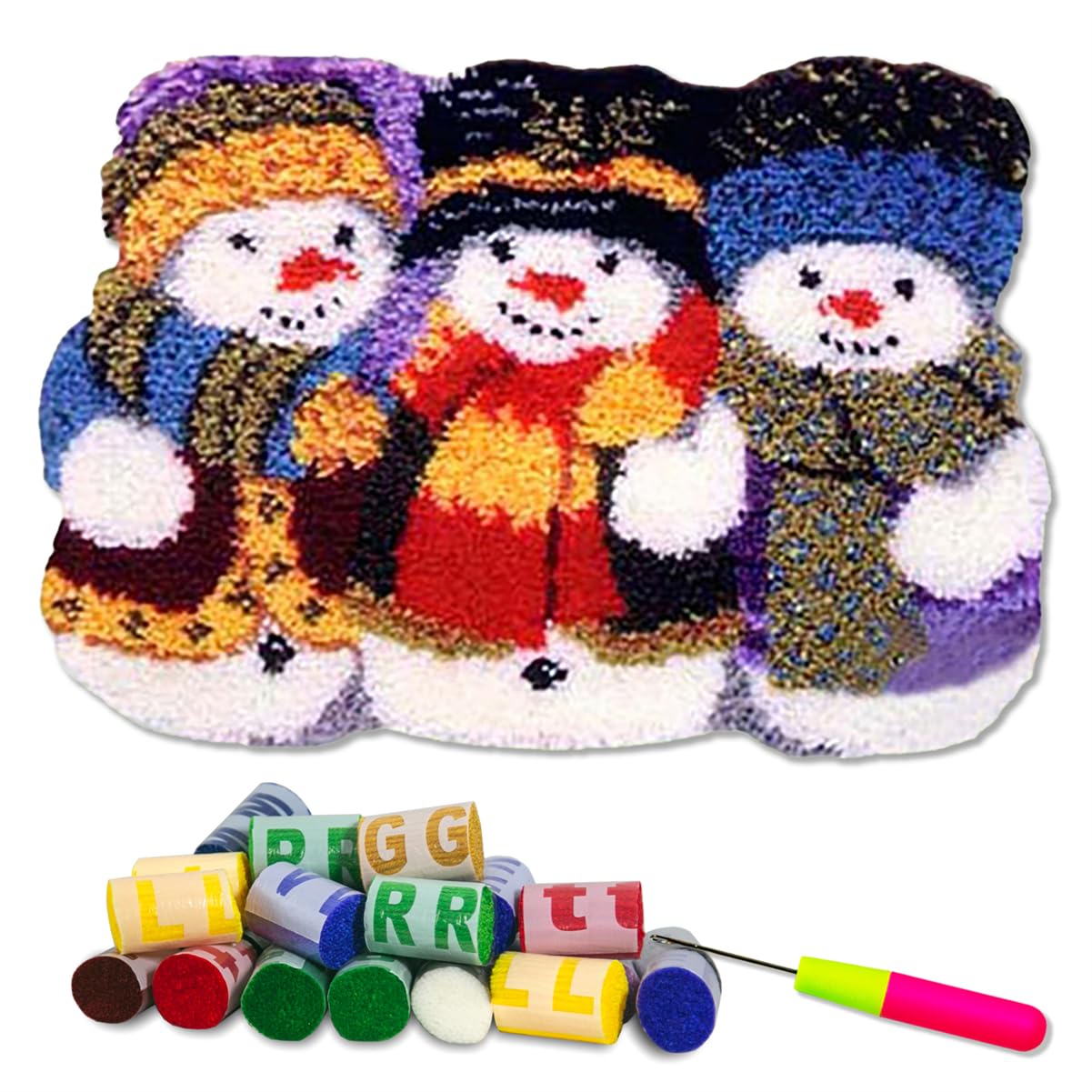 DL-YTG Latch Hook Kits Rug Snowman Crochet Yarn Cushion Colour Pre-Printed Canvas Cover Rug Needlework DIY Hook and Latch Kit Christmas Home Decoration 52x38cm/20 X15inch DL-YTG