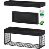 QEEIG Bathroom Shelves Over Toilet - Paper Storage Wall Mounted Farmhouse Decor Decorations Chalkboard Small Floating Shelf 2+1 Set 16 inch, Black (021B) QEEIG