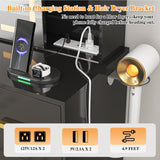 47'' W Large Vanity Desk with Mirror and Lights, 8 Storage Shelves 7 Drawers Vanity Table, Big Makeup Vanity Desk with 3 Lighting Modes, Vanity Dresser with Charging Station, Sliding Mirror (Black) knoworld