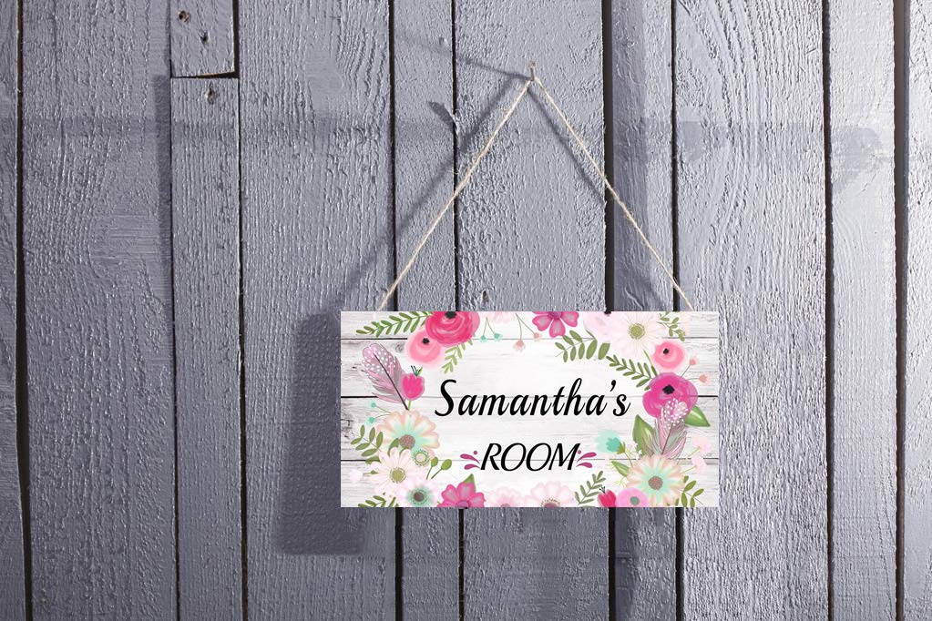 Personalized Floral Name Signs for Girls Room Bedroom Door Hanging Wooden Signs Custom Baby Name with Flowers Door Hanger Baby Nursery Room Customized Kid Room Decor XIUXZMM