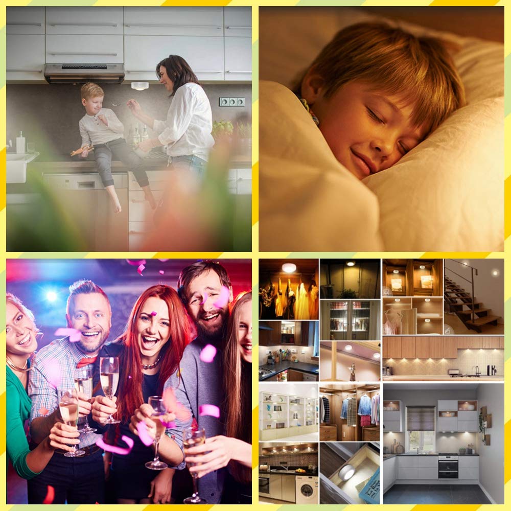 SIXDEFLY Wireless 16 Color Changing LED Puck Light 12 Pack LED Under Cabinet Lighting Closet Light Battery Powered Night Lights with Remote Control Dimmer & Timing Function SIXDEFLY