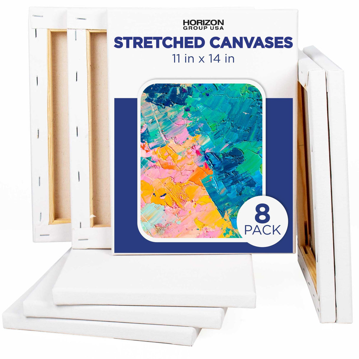 Horizon Group USA Stretched Canvas 11"" x 14"" 8 PK, 16mm Thick, 100% Cotton, for Painting, Pouring, Oil Paint, Multi-Media Art, 8-Pack (204039) Horizon Group USA