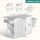 YITAHOME Kitchen Islands with Seating, 47" Mobile Storage Island with Drop Leaf, Rolling Island Table with Tilt Out Trash Can Cabinet, Home Bar Table Include 2 Chairs, Side Spice Rack & Drawer, White YITAHOME