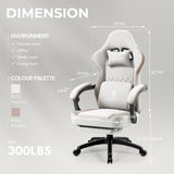 Dowinx Gaming Chair Breathable Fabric Computer Chair with Pocket Spring Cushion, Comfortable Office Chair with Gel Pad and Storage Bag,Massage Game Chair with Footrest,Beige Dowinx