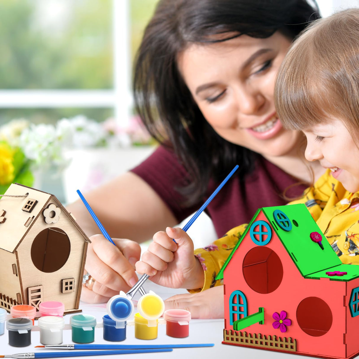 Colingmill 6 Pcs DIY Bird House Wooden Kits for Kids to Paint and Built Unfinished Wood Birdhouse Art Crafts with Paints and Brushes for Kids Girls Boys Toddlers Gifts Colingmill