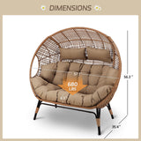 BULEXYARD Double Egg Chair Indoor Outdoor 680lbs, 2 Person Brown Wicker Oversized Stationary Egg Chair with Brown Thick Cushion, Patio Wide Lounge Loveseat with Legs for Balcony, Porch BULEXYARD