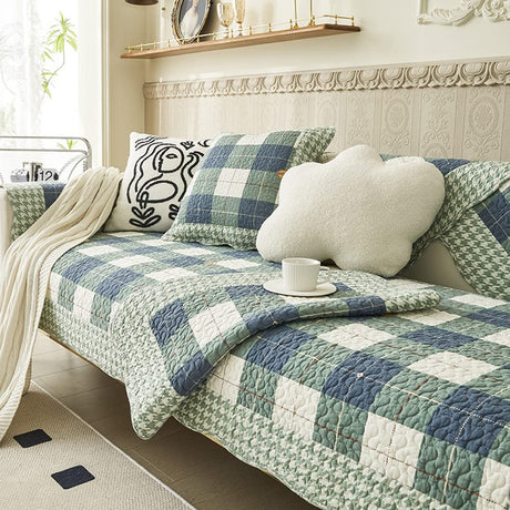 vctops Cotton Quilted Sofa Cover Farmhouse Green Plaid Sectional Couch Covers Non Slip Sofa Slipcover Furniture Protector for Dogs Pet Kids, 1 Piece/Not All Set (Type A,35"x70") vctops