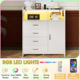 Whalefall 4-Drawer Tall Dresser with Charging Station & LED Lights - Modern Wood Chest of Drawers for Bedroom, Living Room, Hallway, or Entryway, Sturdy Storage Furniture (White) Whalefall