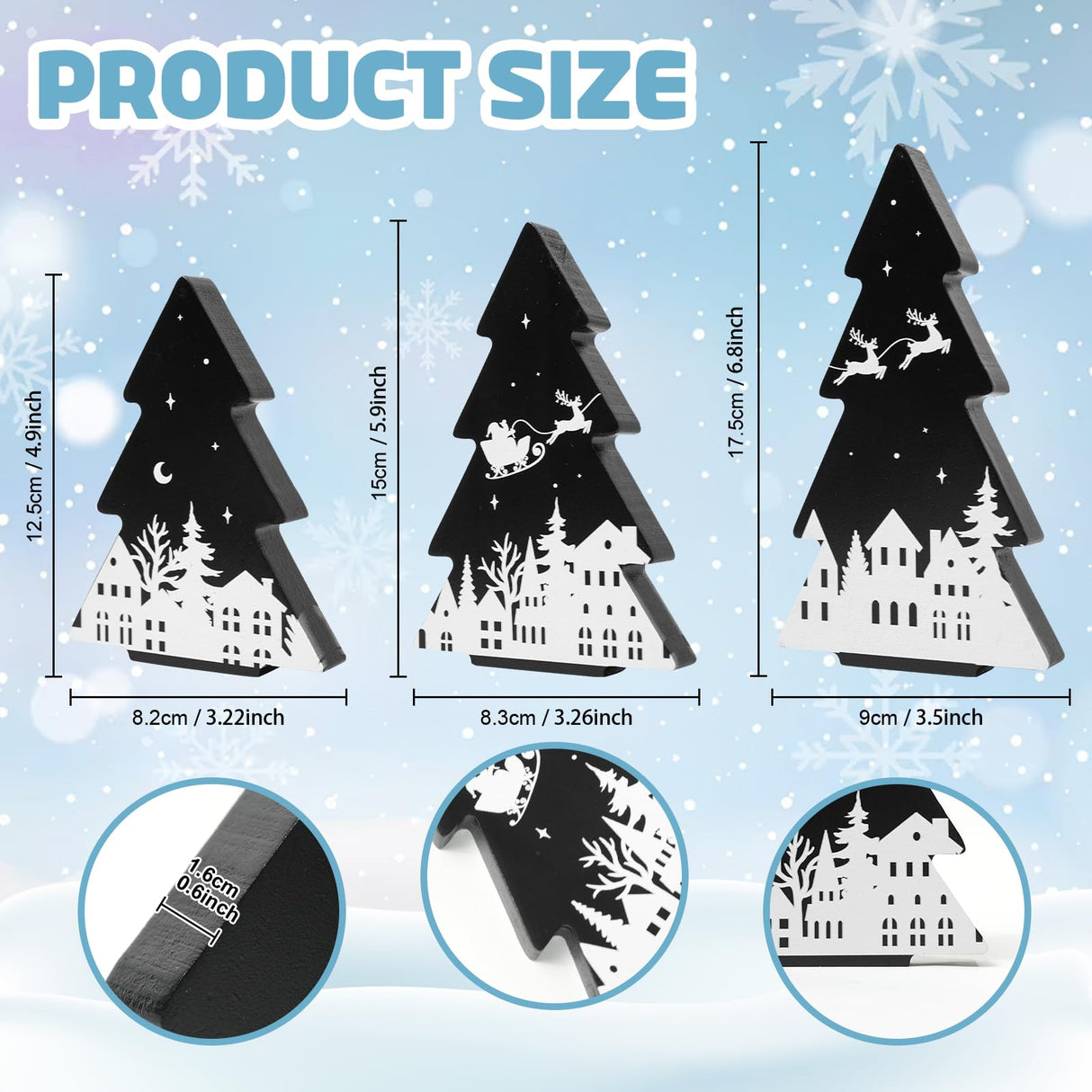 3 Pieces Wooden Christmas Tree Decor Black White Xmas Tiered Tray Decor for Christmas Home Tabletop Party Decor (Black) Sereliy