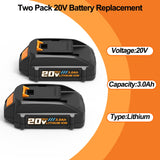 rebicacate 2 Packs 20v Lithium Battery Replacement for 20V PowerShare Battery for WA3520 WA3525 WA3575 WG151s WG155s WG251s WG255s WG540s WG545s WG890 WG891 rebicacate