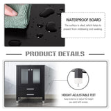 LUCKWIND 72" Double 24-in Bathroom Vanity with Sink Combo, Elegant Series with Two 12.6-in Side Cabinets, Painted Frame, Including White Rectangle Sinks, Faucets Without Mirrors, Black LUCKWIND