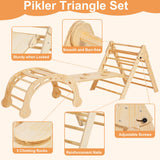SHWWQUE Pikler Triangle Set Montessori Climbing Toys for Toddlers Pikler-3 Piece Indoor Playground 3 in 1 Foldable Baby Climbing Gym Jungle Gym for Kids Ages 1-6 Natural SHWWQUE