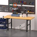 Pelnuies 60" Work Bench, Adjustable Height Workbench with Rubber Pad, Heavy-Duty Work Table with Power Outlets, 2000 LBS Capacity Workstation for Garage, Workshop, Office, Home Pelnuies