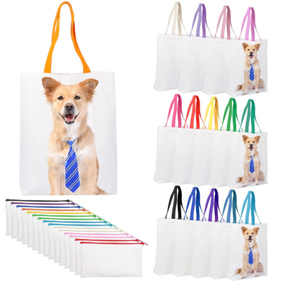 Segarty Sublimation Tote Bag, 30 pack Large White Reusable Women Grocery Bag Blank DIY Heat Transfer Canvas Bag Cosmetic Makeup Bags with Zipper bulk for Decorating Crafting Gift Travel 12oz