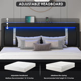 Keyluv Modern Black Queen Bed Frame with RGB LED Headboard, 2 Storage Drawers, and USB Ports Keyluv