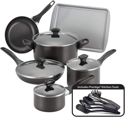 Farberware Dishwasher Safe Nonstick Cookware Pots and Pans Set, 15 Piece, Black,21806