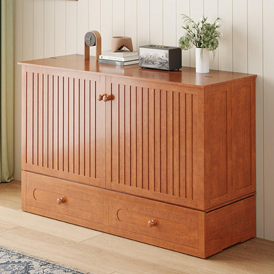 PUREMIND Queen Murphy Bed Cabinet - Solid Wood - Hideaway Chest Bed Frame with Storage Drawers, USB Charging Ports - Space Saving Wallbed for Bedroom, Guest Room, No Mattress Included (Cherry)