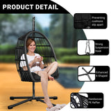 CHABATREE Egg Chair with Stand,Patio Rattan Wicker Hanging Swing Egg Chair Hammock Chair for Bedroom Porch Garden,Thickened Aluminum Alloy Steel Frame and UV Resistant Cushion,350LBS Capacity CHABATREE