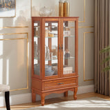 CKEASEAN Lighted Curio Cabinet, 52" H Glass Display Cabinet with Adjustable Shelves, China Cabinet with Tempered Glass Doors for Living Room, Light Blub Included (Dark Oak) CKEASEAN