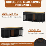 PIAOMTIEE 86.6" Large Double Dog Crate Furniture, XXL Wooden Dog Crate Kennel Furniture with Divider and 4 Drawers, Dog Crates Furniture for 2 Large Dogs Indoor, Black PIAOMTIEE