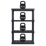 IRIS USA 4-Tier Heavy Duty Plastic Shelving Unit, 56" Tall - 100lbs per Shelf, Modular Garage Rack Storage Organizer for Home, Basement, Laundry & Utility Room, 18"D x 36"W x 56"H - Black IRIS