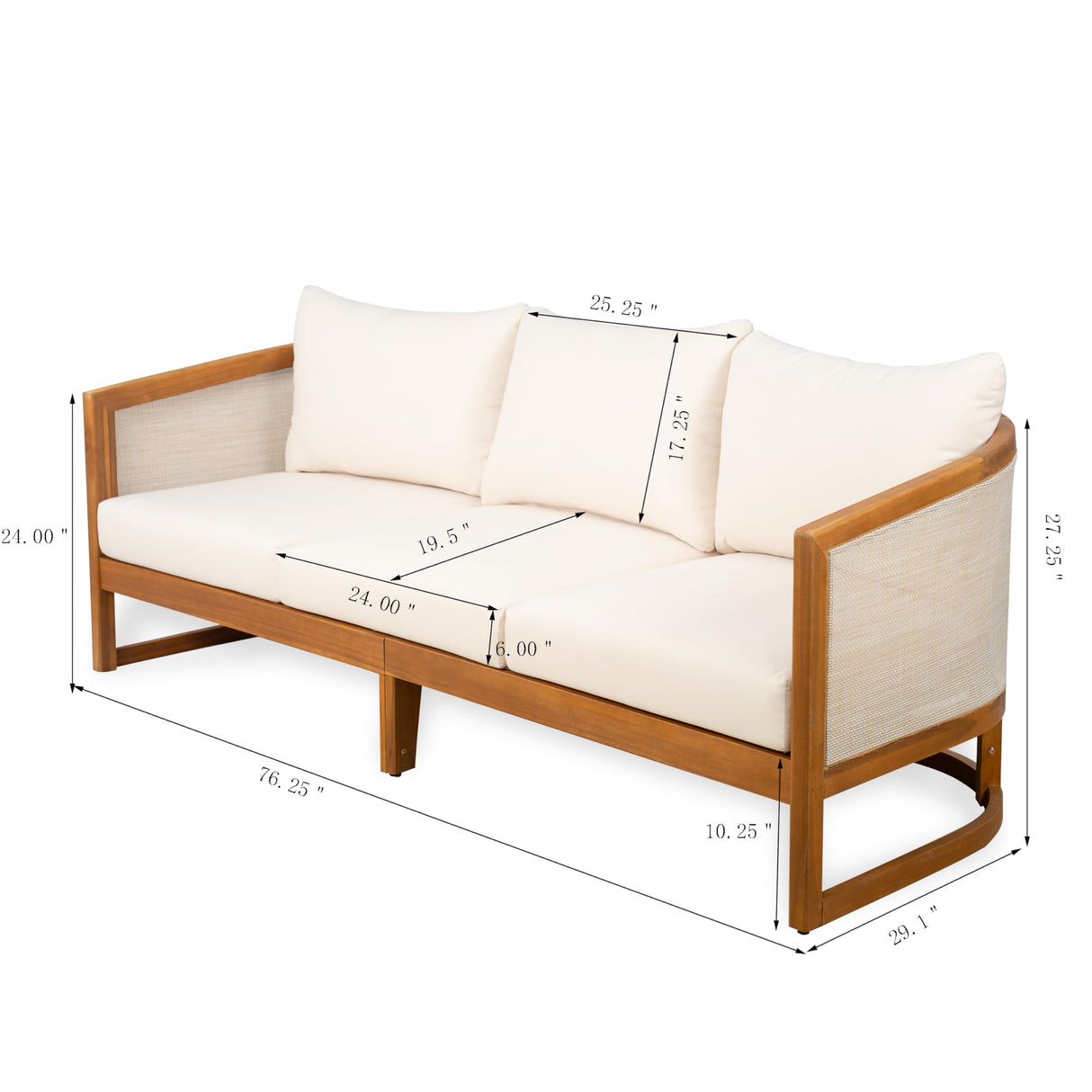 Christopher Knight Home Catania Acacia Wood Outdoor 3 Seater Sofa with Cushions, Wooden Patio Sofa Couch with Cushion, Comfy Garden Cloud Sofa Couch with Textilene Armrest, Teak+ Beige Christopher Knight Home