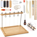 Maysing 24 Pcs Book Binding Kits Bookbinding Tools Bookbinding Sewing Frame Set Hand Bookbinding Supplies with Awl Bone Folder Paper Creaser Glue Brush Curved Needles Wax Thread for Handmade DIY Craft Maysing