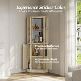 BELLEZE 68" Tall Farmhouse Wine Cabinet with Rotating Wine Rack, Corner Bar Cabinet, Modern Home Bar Liquor Storage Cabinet for Dining Room, Living Room & Kitchen - White Sand BELLEZE