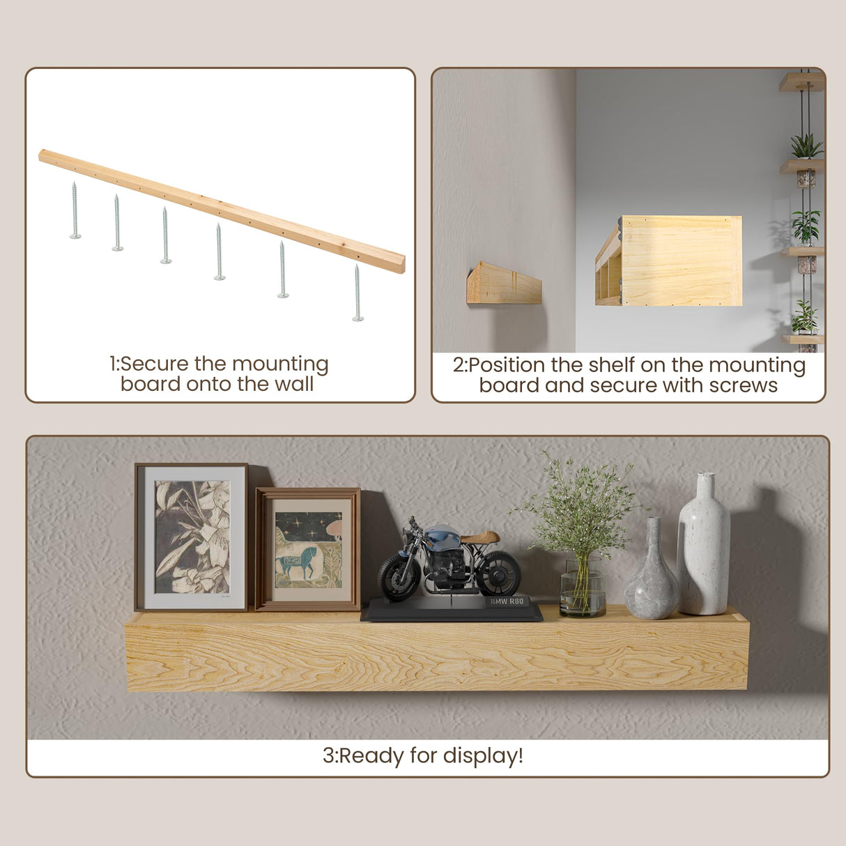 Heimlove Fireplace Mantel 48 Inch,Floating Fireplace Mantel Wood Shelf,Wall Mounted Rustic Wood Display Shelf for Home Decor,Rustic Traditional,Farmhouse Fireplace Mantel Shelves | 48"x 8"x 6"-Natural Heimlove