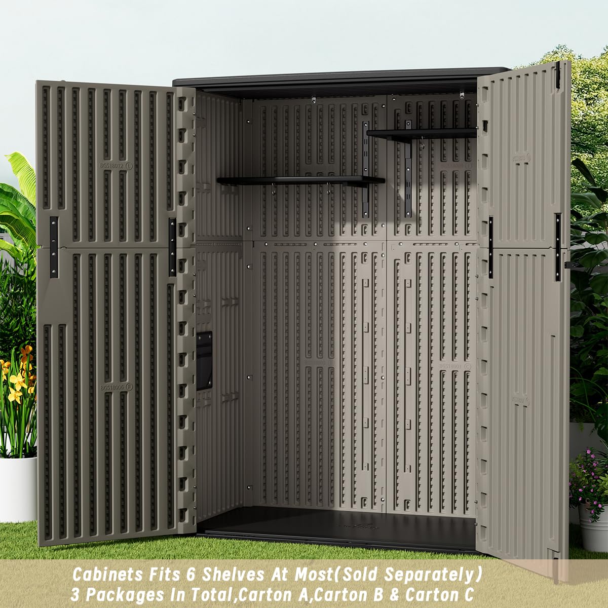 KINYING Outdoor Vertical Storage Shed,57 Cu.ft Outdoor Storage Cabinet Waterproof,Resin Sheds & Outdoor Storage Clearance for Garden,Patio,Backyard,Lockable (Brown) KINYING