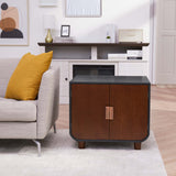 Teamson Pets Dyad Hidden Litter Box Enclosure & Mid-Century Side Table Combination with Side Entrance & Double Doors, Mocha Walnut Staart
