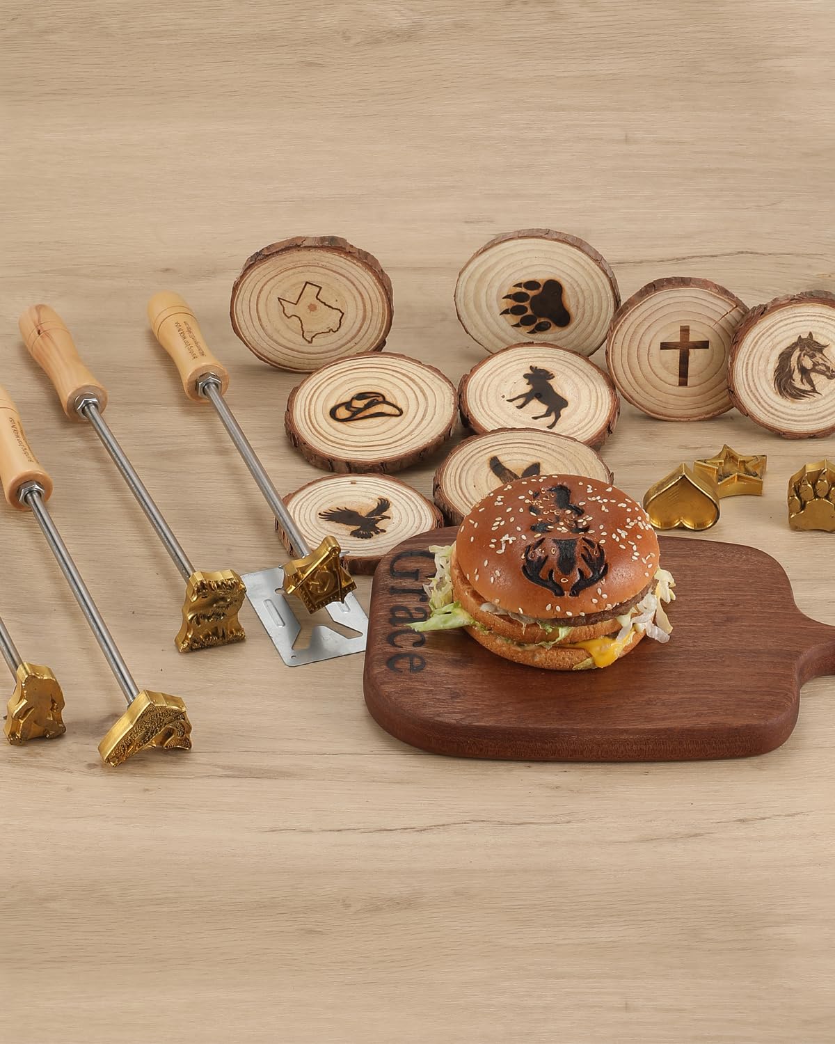 AIMOADO Compass Branding Iron Stamp, 1 1/2" Wood Branding Iron Personalized Logo for Meat, Burger, Wood, Hats with Full Set Tools AIMOADO