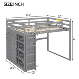 Harper & Bright Designs Full Size Loft Bed with Wardrobe & Storage Shelves, Wood Full Loft Bed Frame with LED Light for Kids Teens,Adults,Gray Harper & Bright Designs