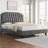 Yaheetech Dark Gray Velvet Upholstered Queen Bed Frame with Adjustable Curved Headboard Yaheetech