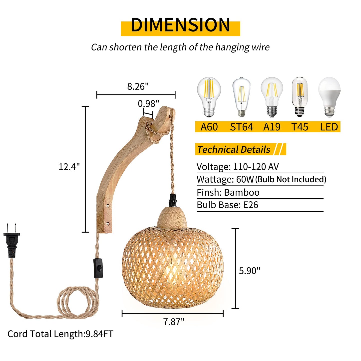 Frideko Bamboo Lantern Plug in Wall Sconces Wicker Wall Lamp with Plug in Cord Hand Woven Rattan Wall Light Farmhouse Rustic Wall Sconces Boho Sconces Wall Lighting for Living Room Bedroom - WoodArtSupply