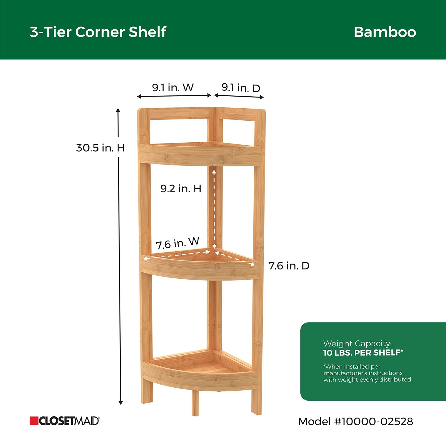 Bamboo Corner Shelf with 3 Tiers - Stylish Floor Standing Unit for Small Spaces by ClosetMaid - WoodArtSupply