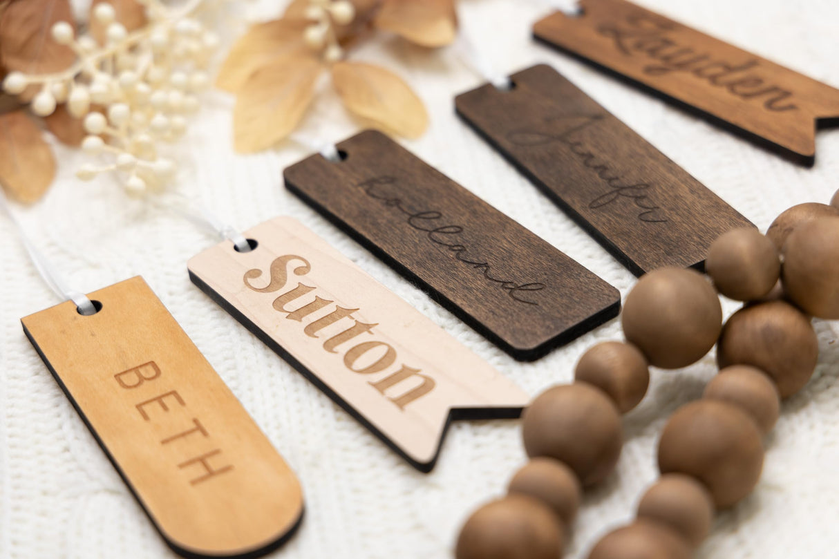 Small Christmas Stocking Tags | Engraved Stocking Name Tags | Personalized Stocking Tags | Family Name Tags Wooden | Stocking Gift Tag WoodArtSupply