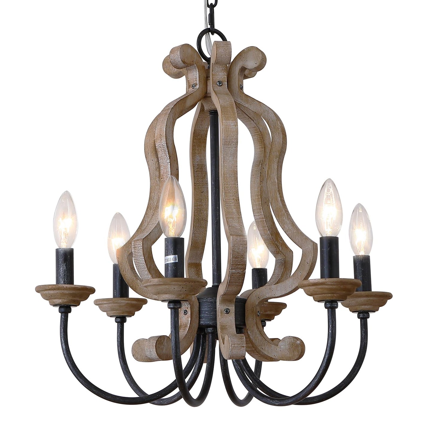 ANQIANYUE Farmhouse Chandelier, 6-Lights Wood Chandelier, Distressed Black Pendant Light Adjustable Height, Rustic Chandeliers for Dining Room Kitchen Island Foyer Living Room Entryway Hallwa - WoodArtSupply